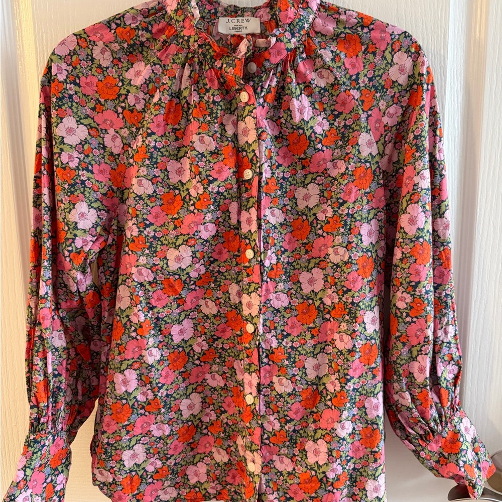 J.Crew Ruffleneck organic cotton top in Liberty® Meadow Song fabric Size 2 - Picture 2 of 5
